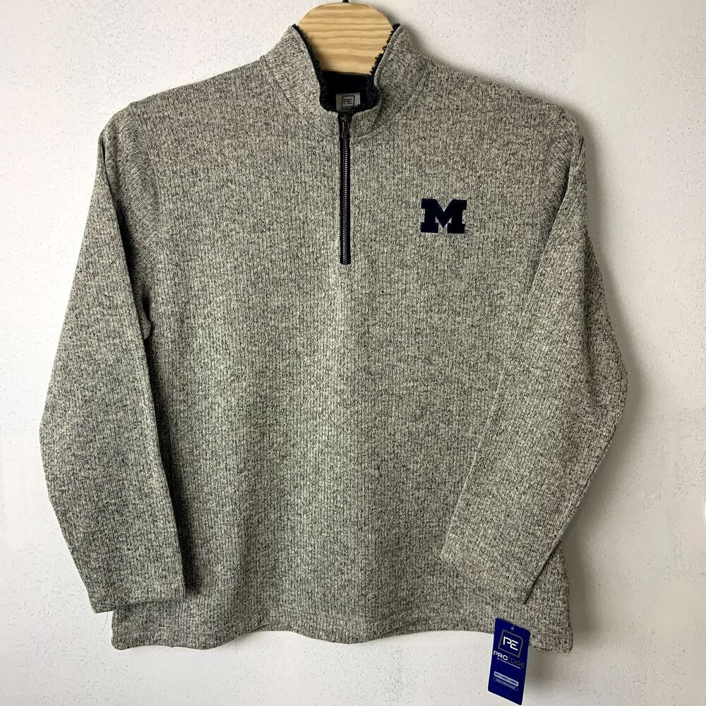 Pro Edge by Knights Apparel Classic Michigan Logo Quarter Zip Sweater Gray XXL